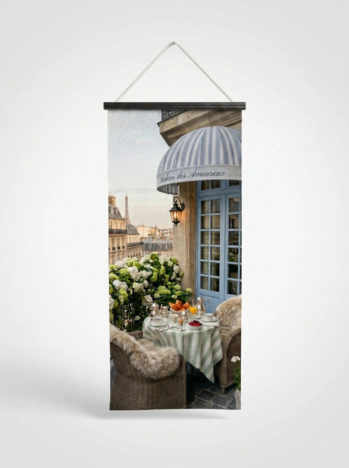 Banner Balcon des amoureux 75x180cm - Vue complète avec fixation bois noir mat