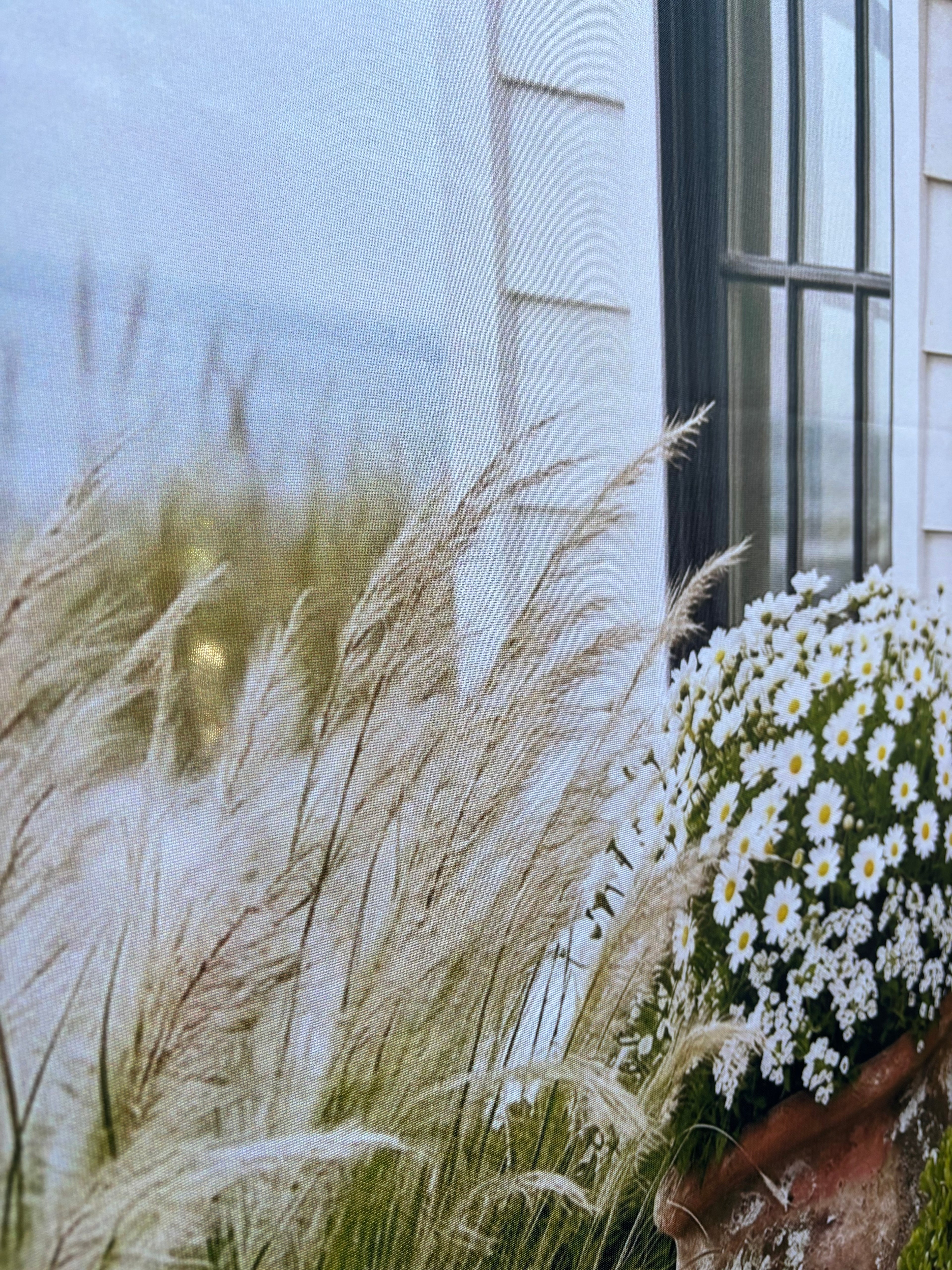Banner décoratif Pavillon blanc 75x180cm – herbes folles marguerites fenêtre décoration vitrine