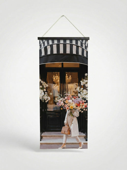 Banner Blooming street 75x180cm - Vue complète avec fixation bois noir mat