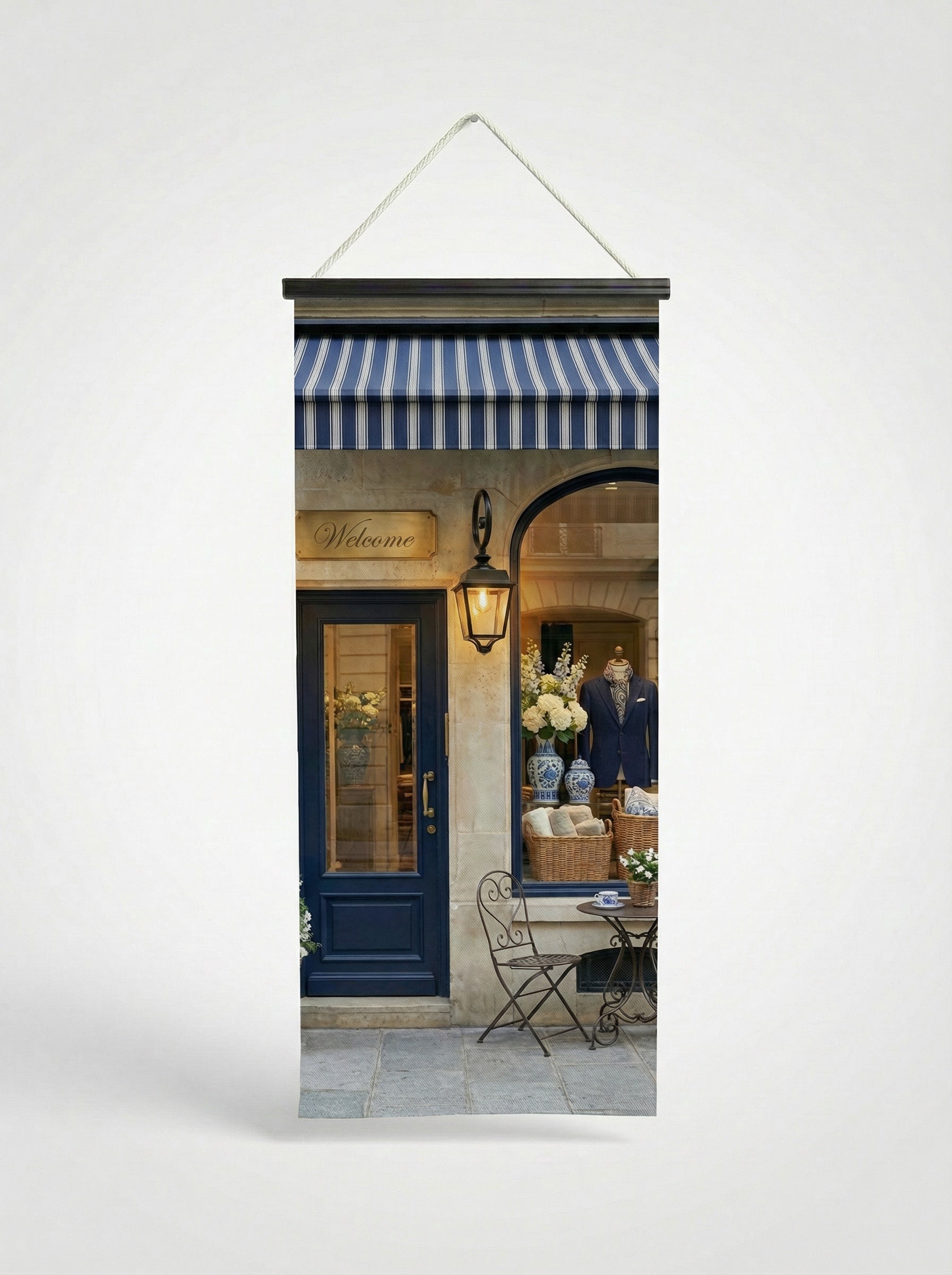 Banner Boutique chic 75x180cm - Vue complète avec fixation bois noir mat