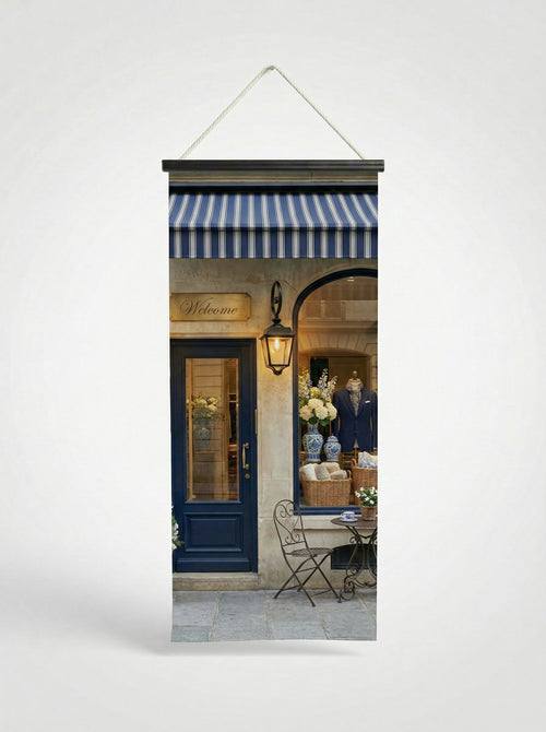 Banner Boutique chic 75x180cm - Vue complète avec fixation bois noir mat