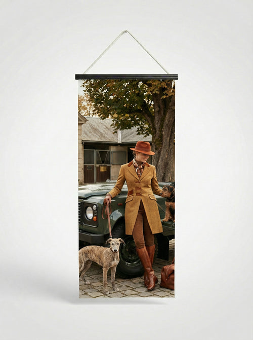 Banner British cavalerie 75x180cm - Vue complète avec fixation bois noir mat et corde d'attache