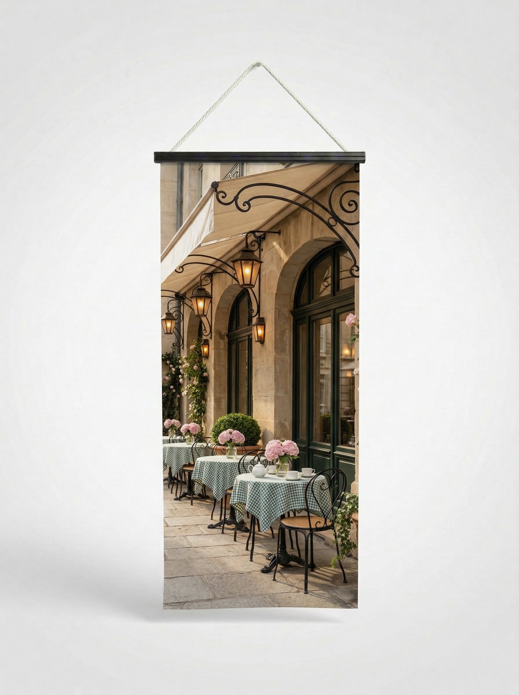 Banner Café chic 75x180cm - Vue complète avec fixation bois noir mat