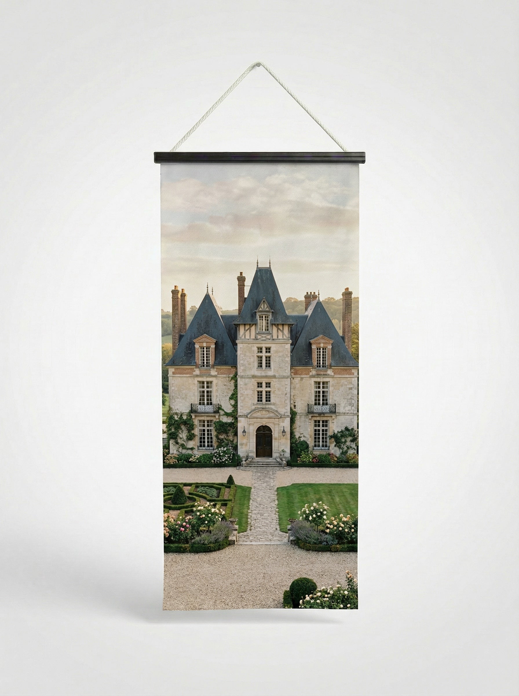 Banner Chateau 75x180cm - Vue complète avec fixation bois noir mat