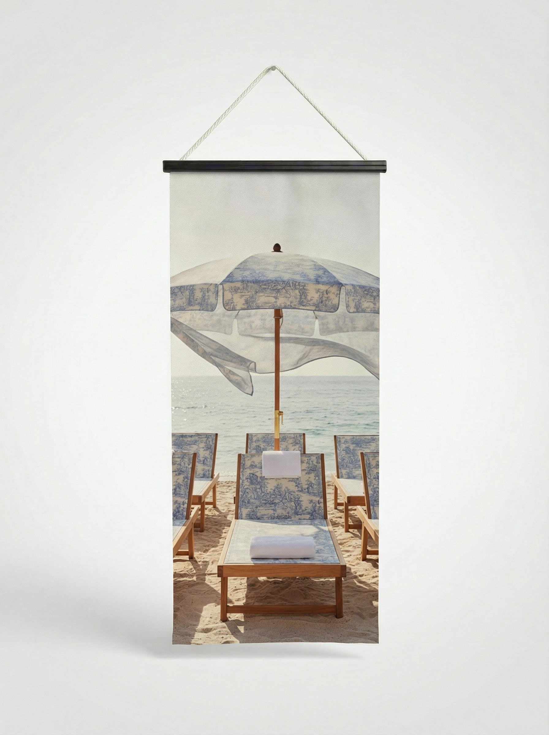 Banner Plage & transat 75x180cm - Vue complète avec fixation bois noir mat