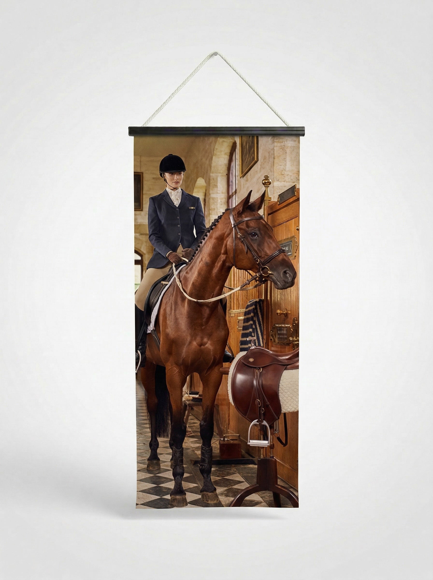 Banner Sellerie noble 75x180cm - Vue complète avec fixation bois noir mat