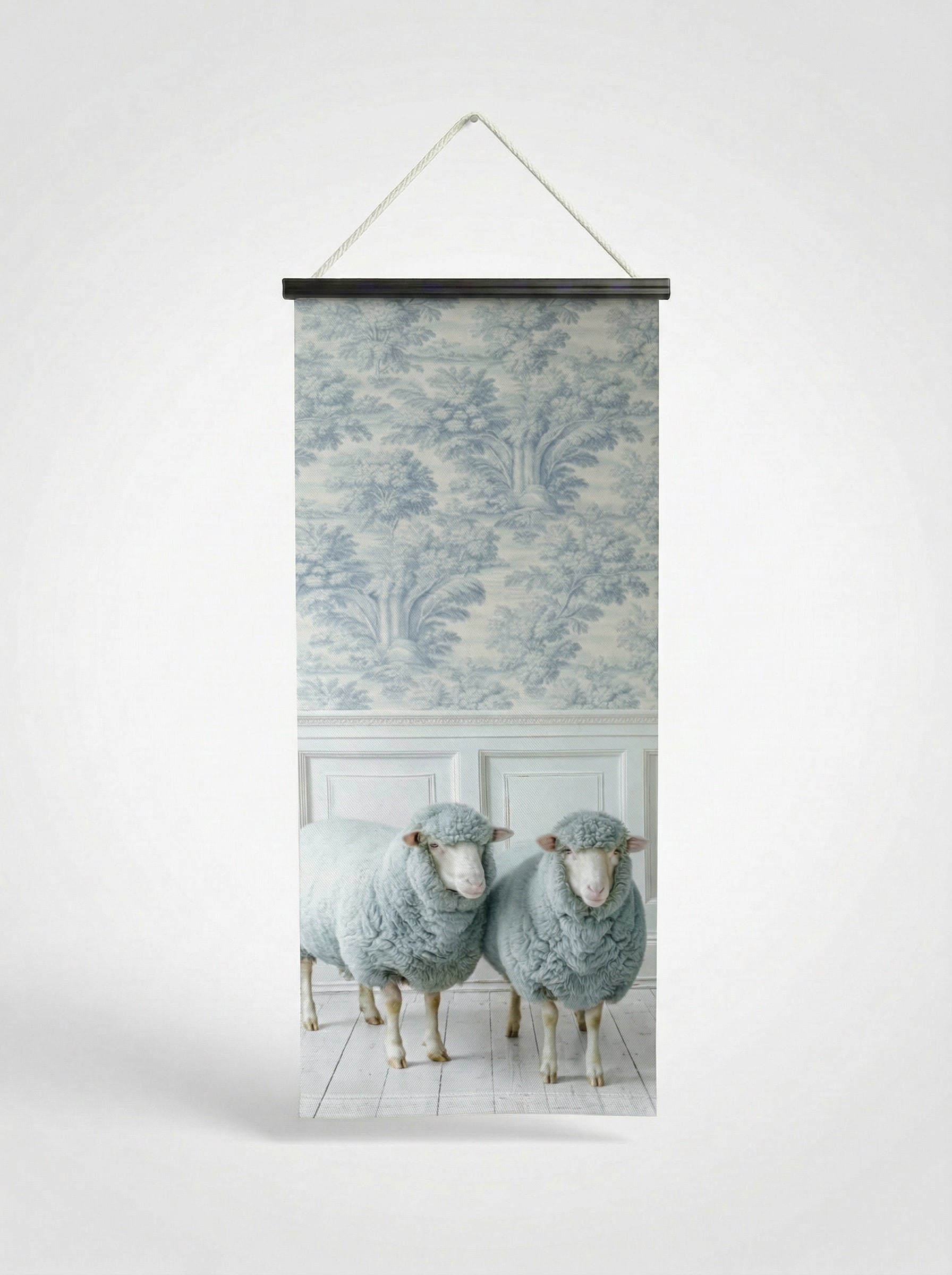 Banner Sheep home 75x180cm - Vue complète avec fixation bois noir mat