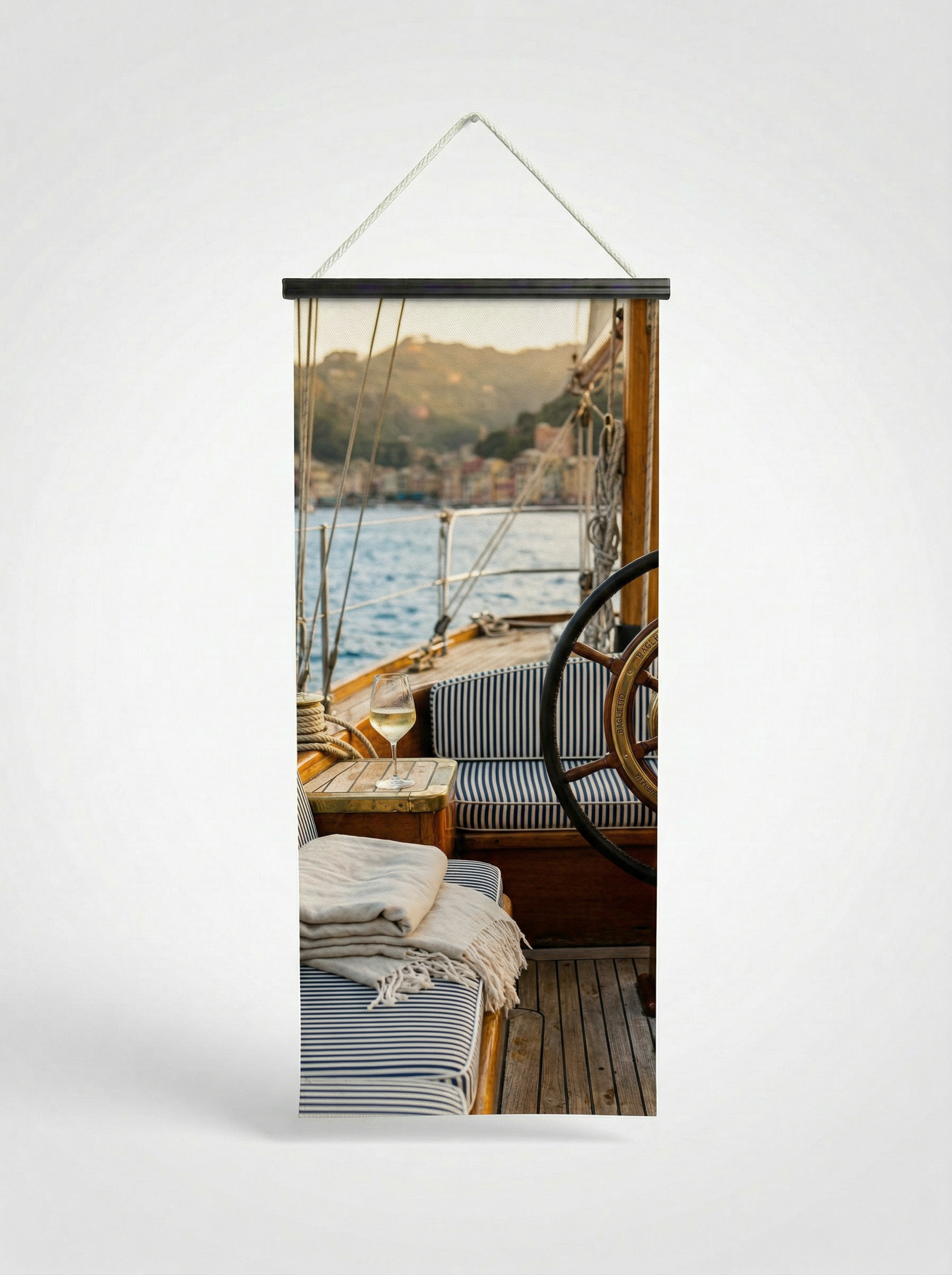 Banner Sunset sailing 75x180cm - Vue complète avec fixation bois noir mat